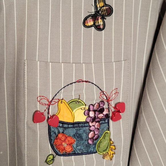Karen Scott XL Women's Long Sleeve Button-Down Shirt Fruit & Butterflies - Picture 5 of 8